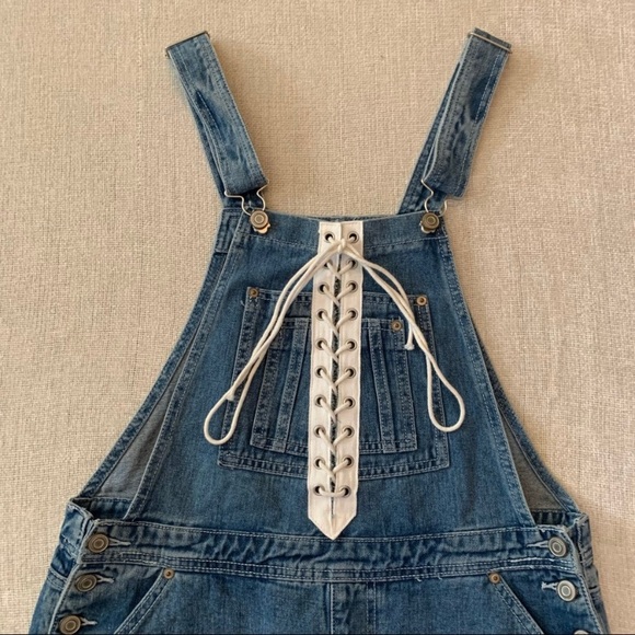 Forever 21 lace up denim overall jean frayed shorts 29 festival wear - Picture 3 of 6